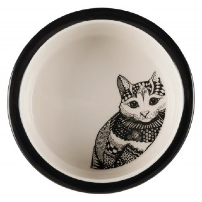 Миска для кота TRIXIE Zentangle (керамика)0,3л/12см,белый/черный